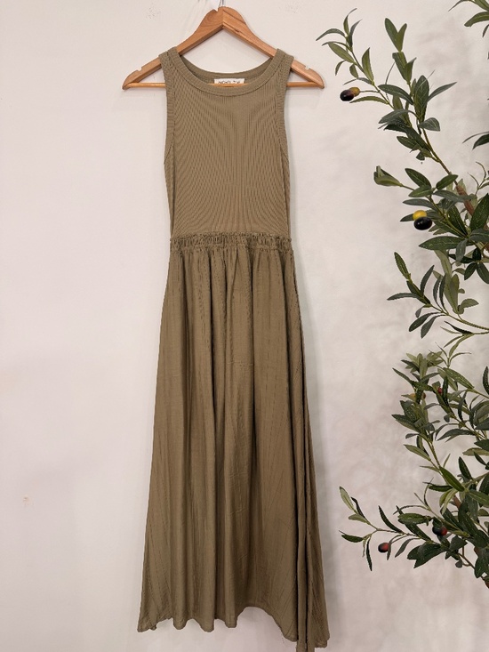 Rachel Zoe Dresses & Skirts - Rachel Zoe Olive Green Ribbed Tank Midi Dress with Pockets Women's Medium